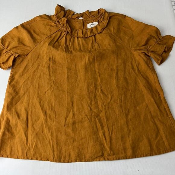 La Petite Alice Linen Back Button Up Ruffle Trim Blouse Women Size M/L PETITE - Picture 10 of 10